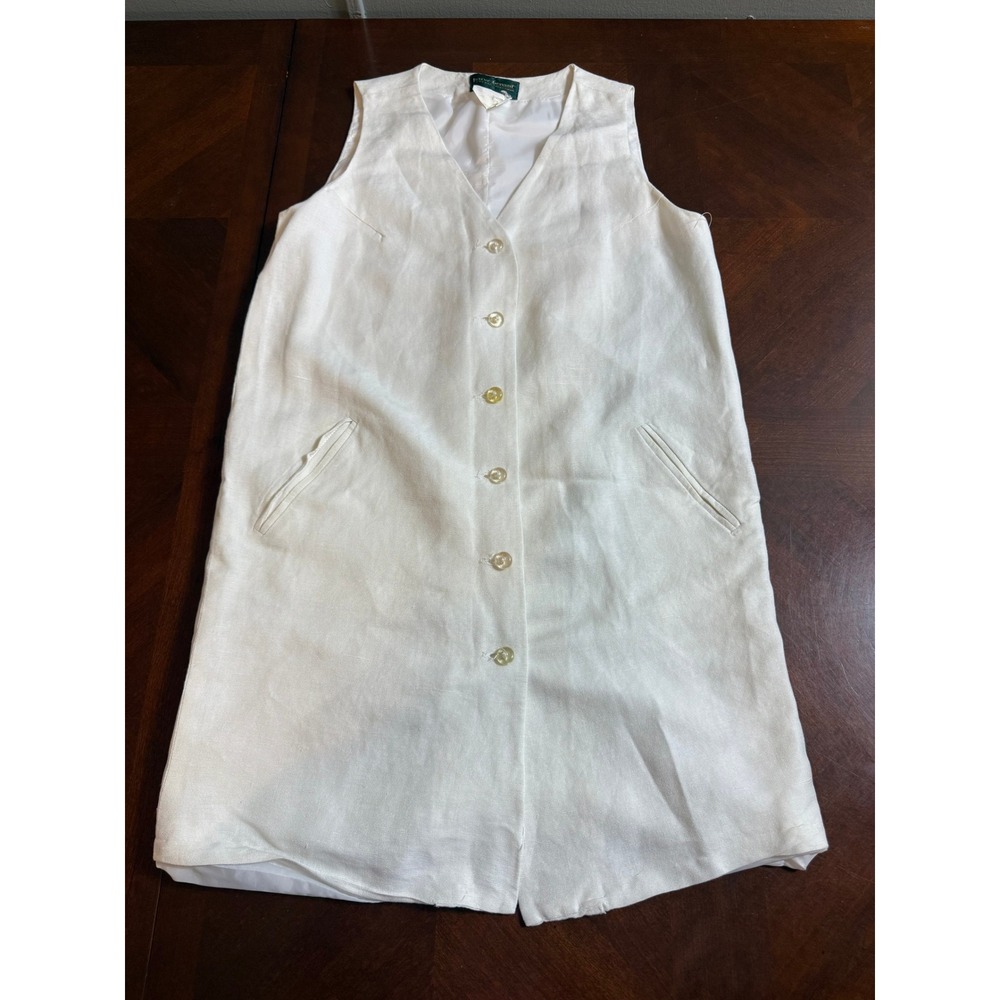 Harve Benard Womens Linen Blend Button Front Vest Dress Size 4 white off